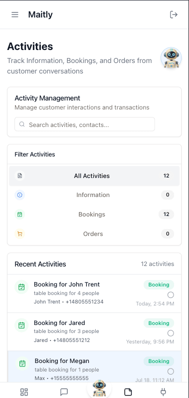 Booking Activities Management